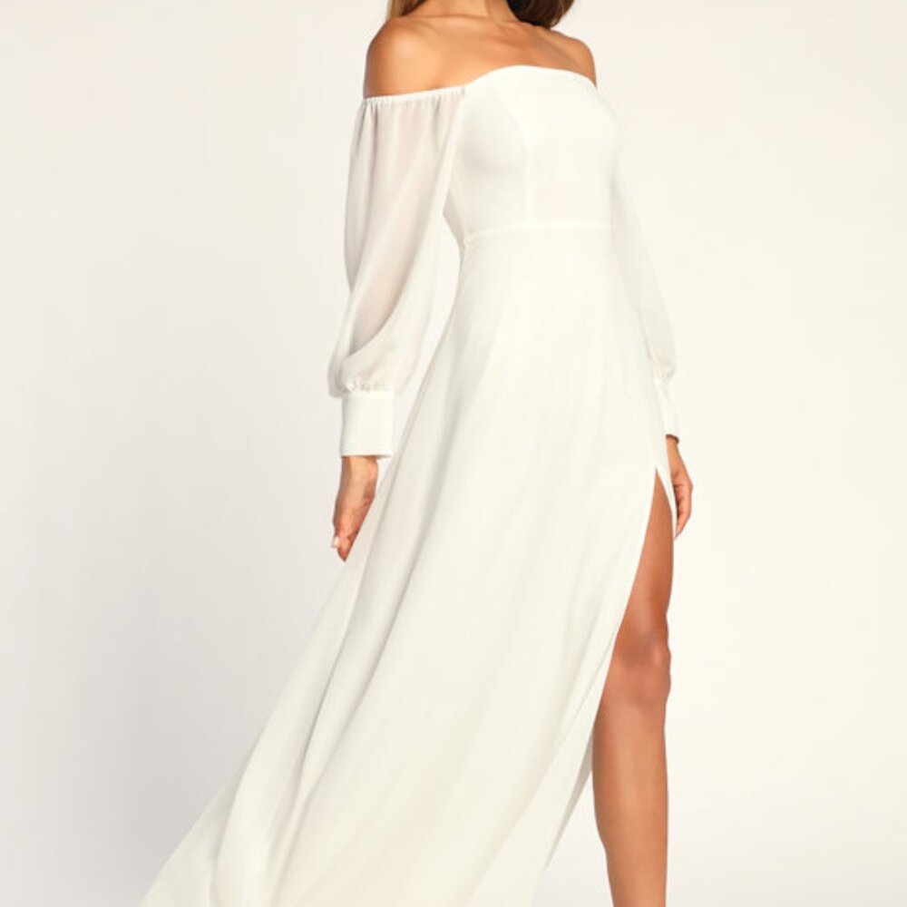 Lulus Feel The Romance White Off-the-shoulder Maxi Dress - Size L
